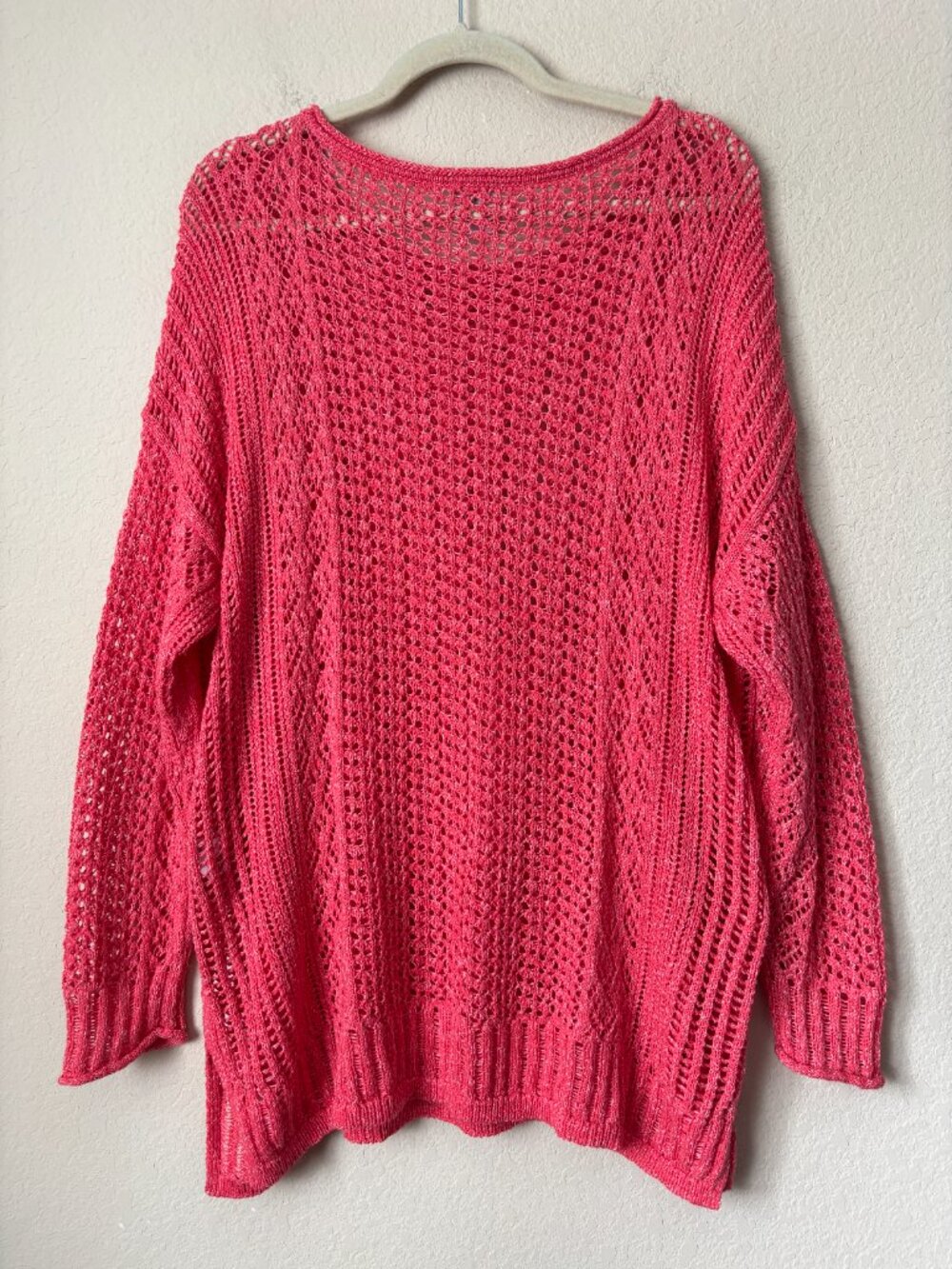 Chico’s Open Stitch Pullover Long Sleeve Lightweight Coral Pink Sweater - Picture 8 of 8
